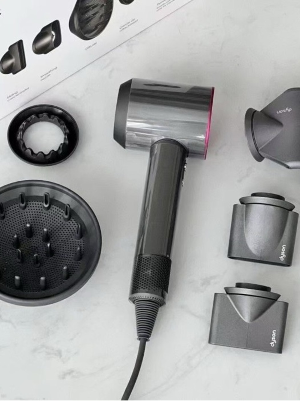 Dyson Supersonic Hair Dryer in Pink and Gunmetal with Styling Attachments - Picture 3 of 3